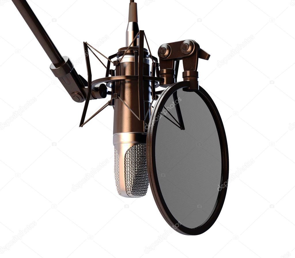 R&B singer recording vocals in a dimly lit studio