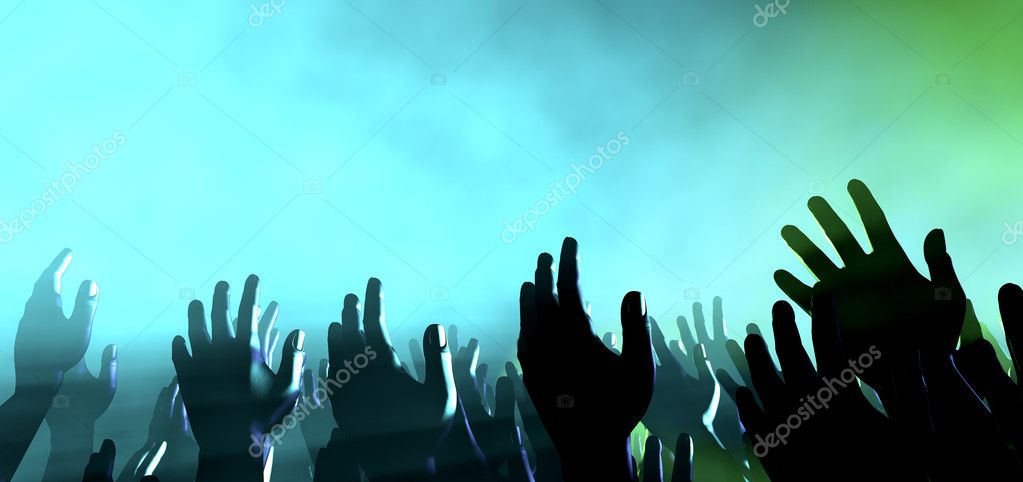 Worship team playing music on a stage with lights