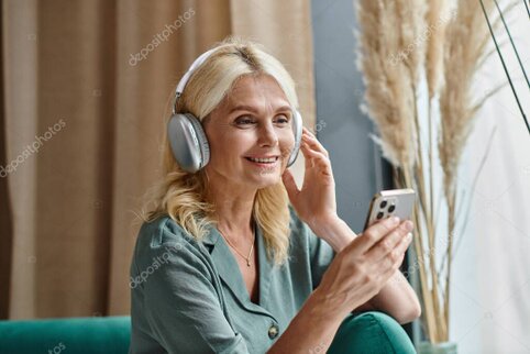 Person listening to music playlists on headphones